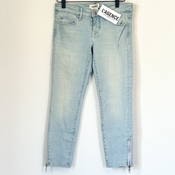 NWT L'Agence Emmanuelle Light Wash Cropped Skinny Jean Zipper Hem - Size: 25 - Picture 1 of 7